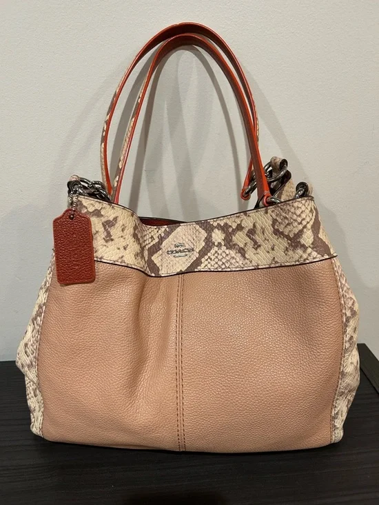 Coach Lexy SV Nude Pink Multi Snake Leather Shoulder Bag EUC - Picture 1 of 14